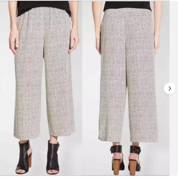 Eileen Fisher Ecru Broken Chevron Pattern Wide Crop Pants - Medium - Picture 11 of 11